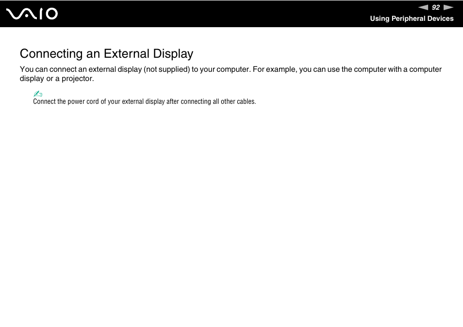 Connecting an external display | Sony VGN-AW190NAB User Manual | Page 92 / 220