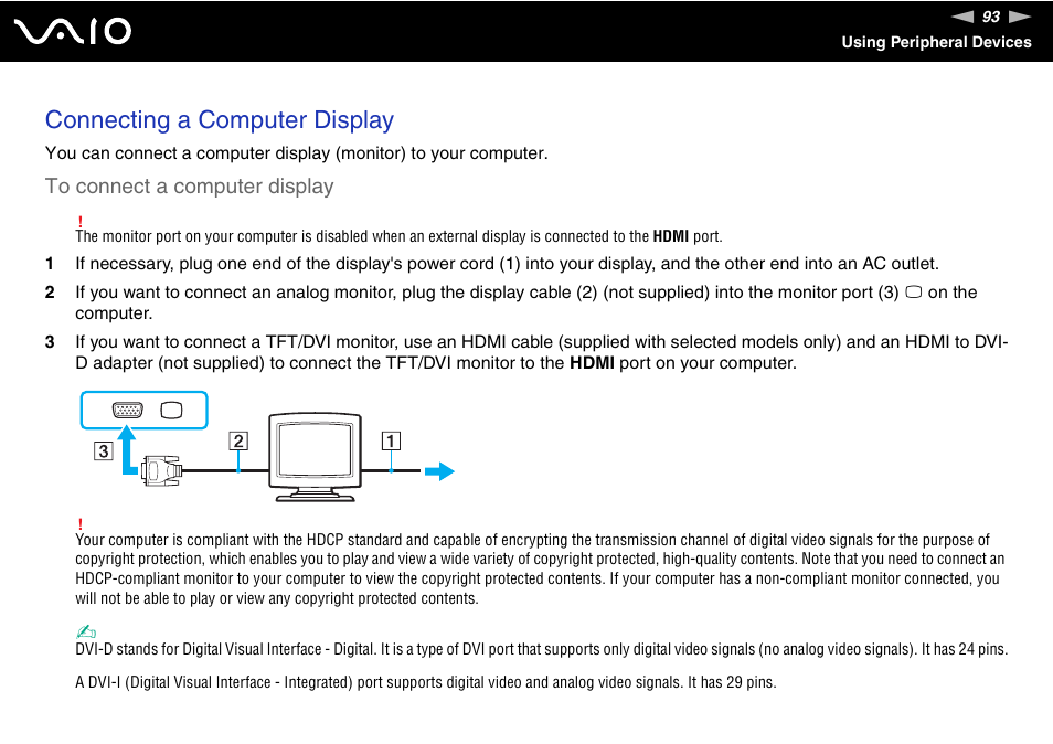 Connecting a computer display | Sony VGN-AW190NAB User Manual | Page 93 / 220