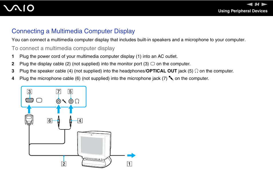 Connecting a multimedia computer display | Sony VGN-AW190NAB User Manual | Page 94 / 220