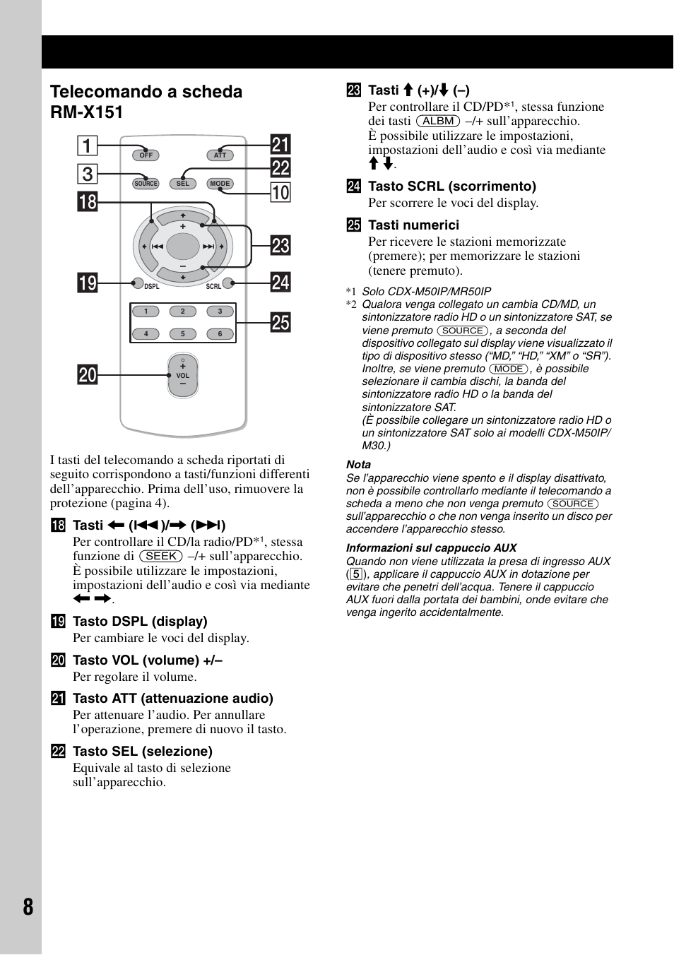Telecomando a scheda rm-x151, 3ws q; 1 wf qk ql wa w; wg wd | Sony CDX-M30 User Manual | Page 130 / 148