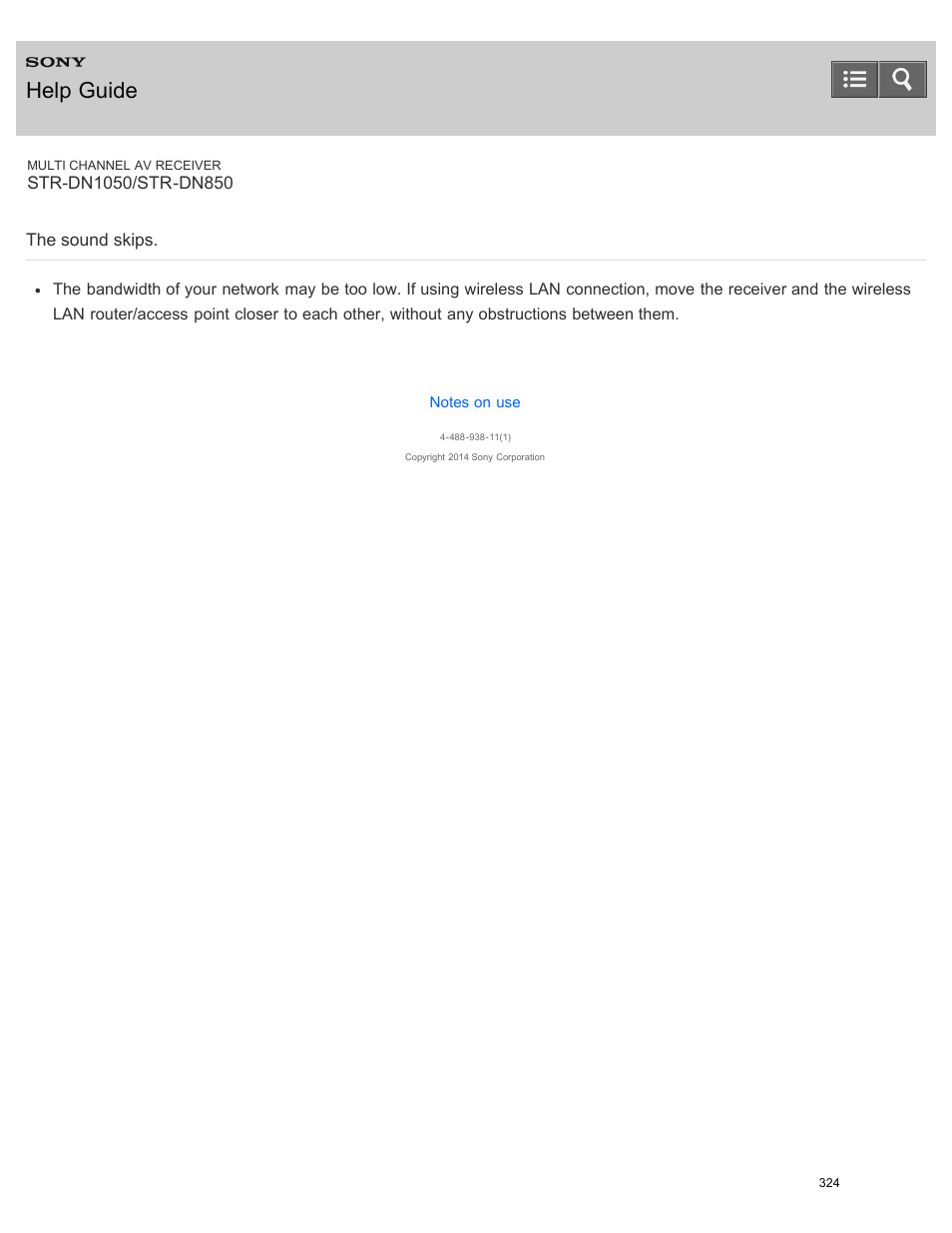 The sound skips, Help guide | Sony STR-DN1050 User Manual | Page 335 / 379