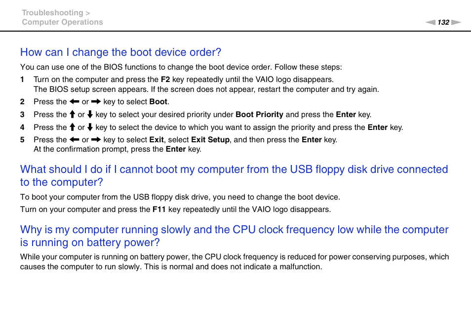 How can i change the boot device order | Sony VPCF221FX User Manual | Page 132 / 176