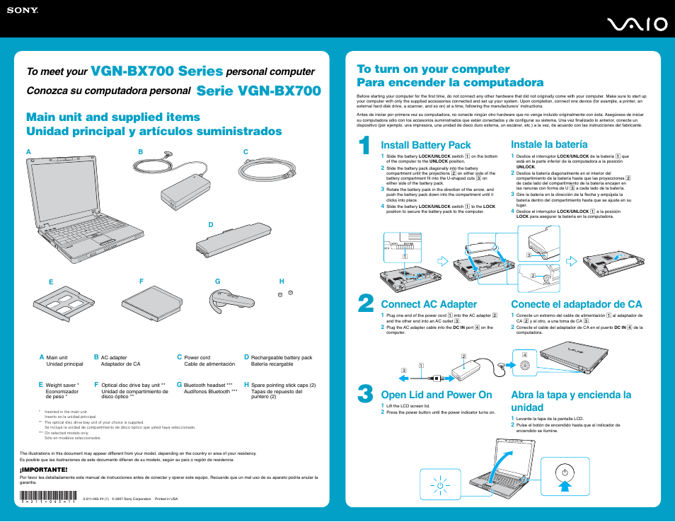 Sony VGN-BX760N User Manual | 2 pages
