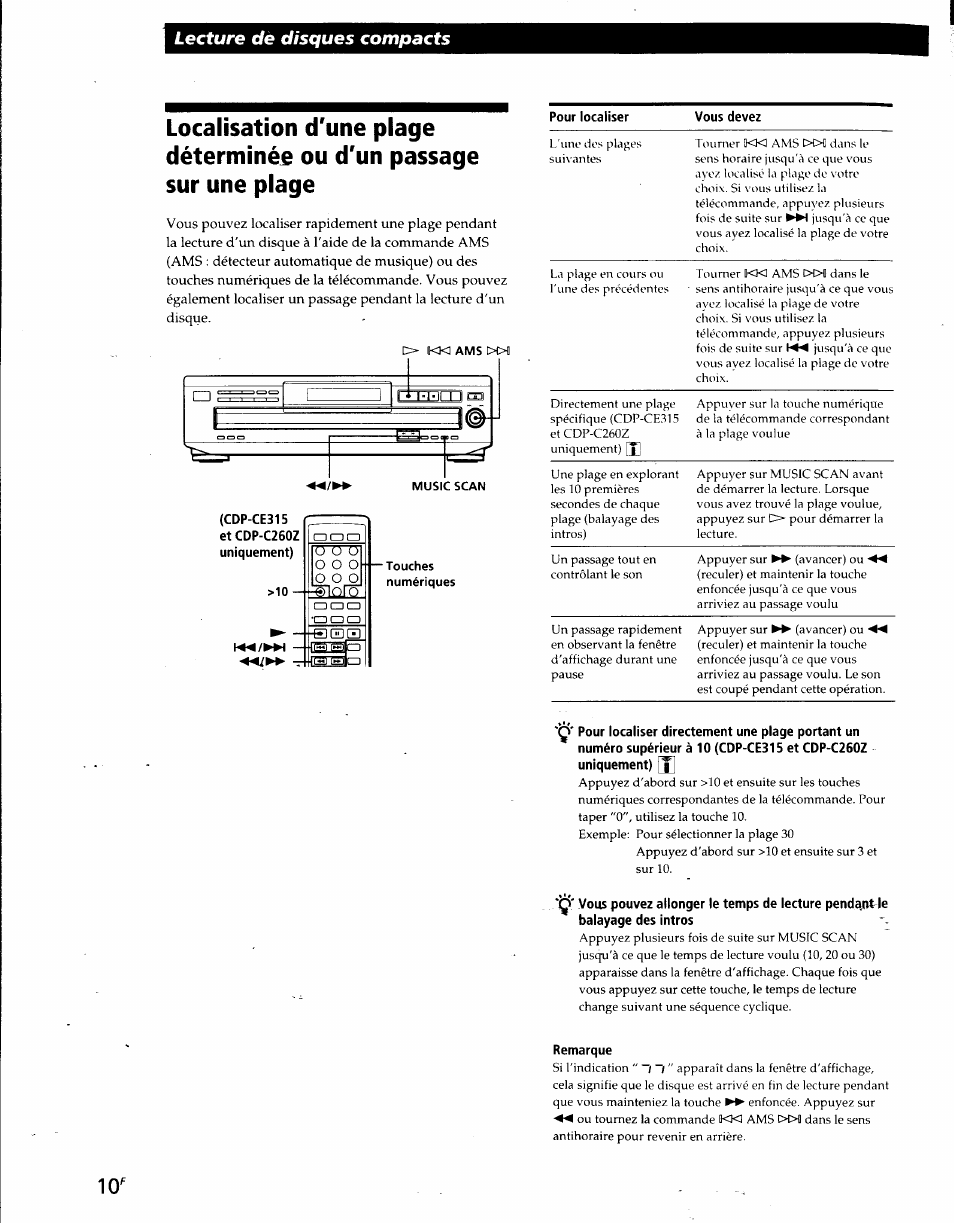 Remarque, Lecture dé disques compacts, 4ш1ого | Sony CDP-CE215 User Manual | Page 28 / 91
