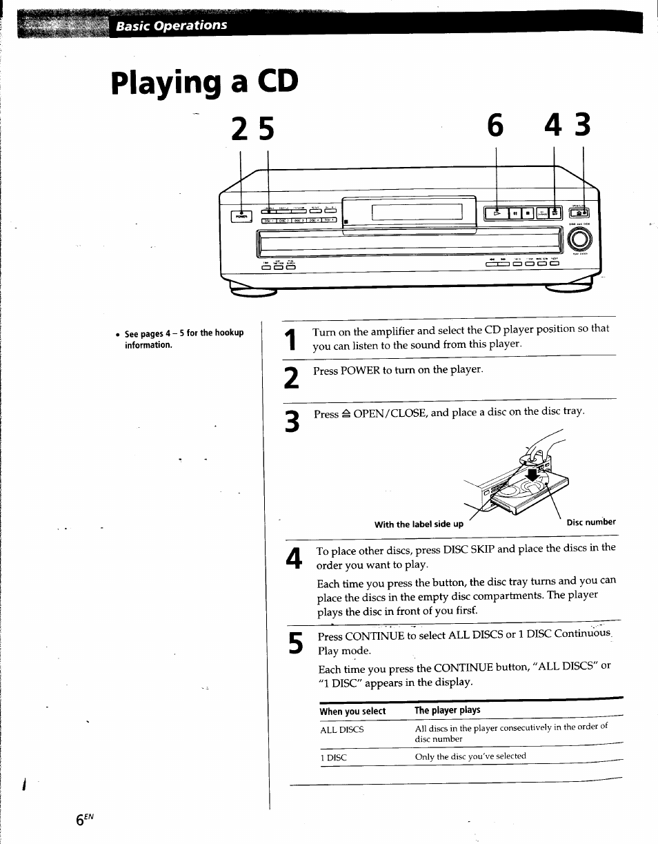 Playing a cd | Sony CDP-CE215 User Manual | Page 6 / 91