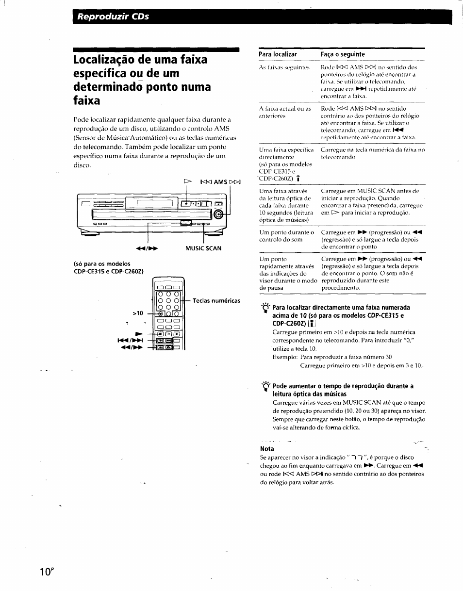 Nota, Reproduzir cds | Sony CDP-CE215 User Manual | Page 64 / 91