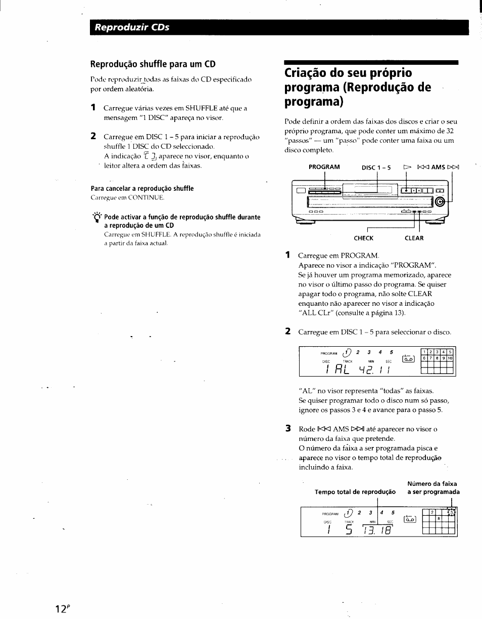 Reproduqäo shuffle para urn cd, Para cancelar a reproduqao shuffle, Reproduzir cds | Sony CDP-CE215 User Manual | Page 66 / 91