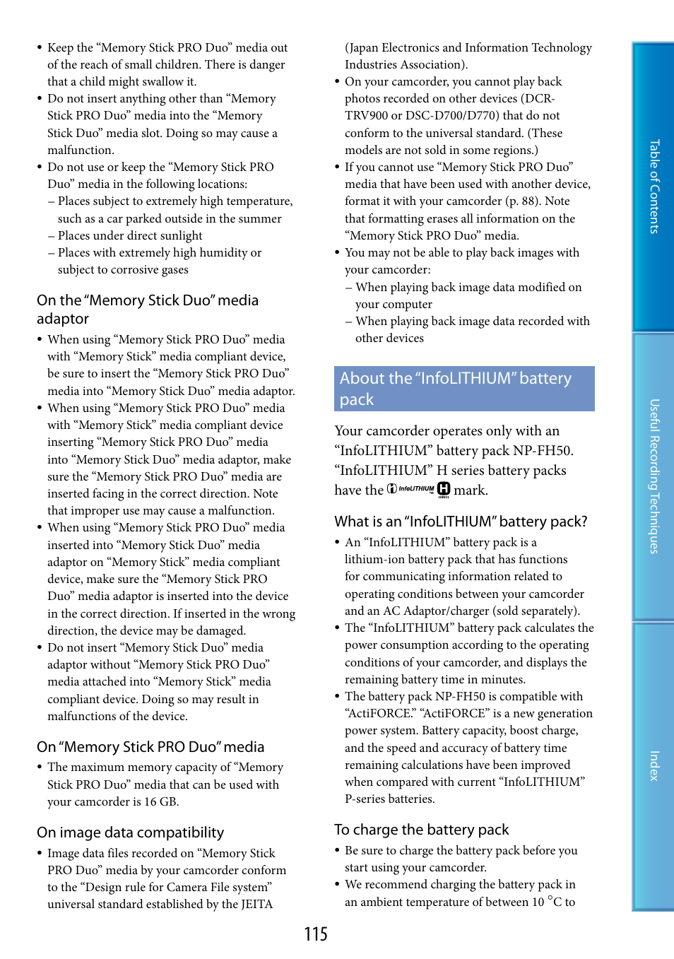 About the “infolithium” battery pack, On image data compatibility, What is an “infolithium” battery pack | Sony HDR-TG5 User Manual | Page 115 / 123