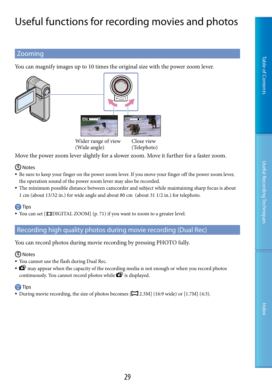 Useful functions for recording movies and photos, Zooming, Er (29, 40) | Sony HDR-TG5 User Manual | Page 29 / 123
