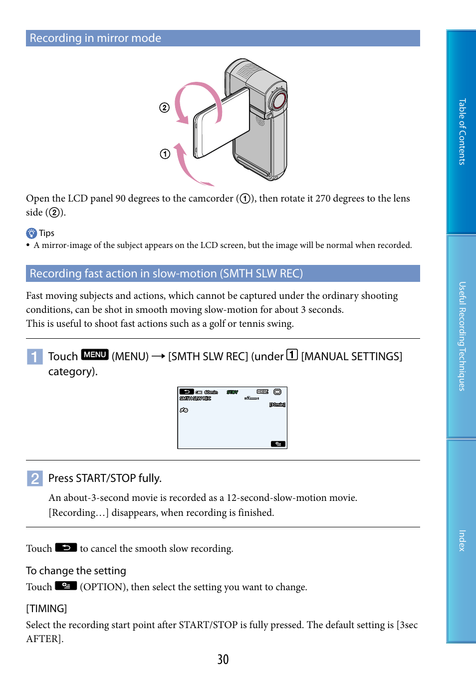 Recording in mirror mode | Sony HDR-TG5 User Manual | Page 30 / 123