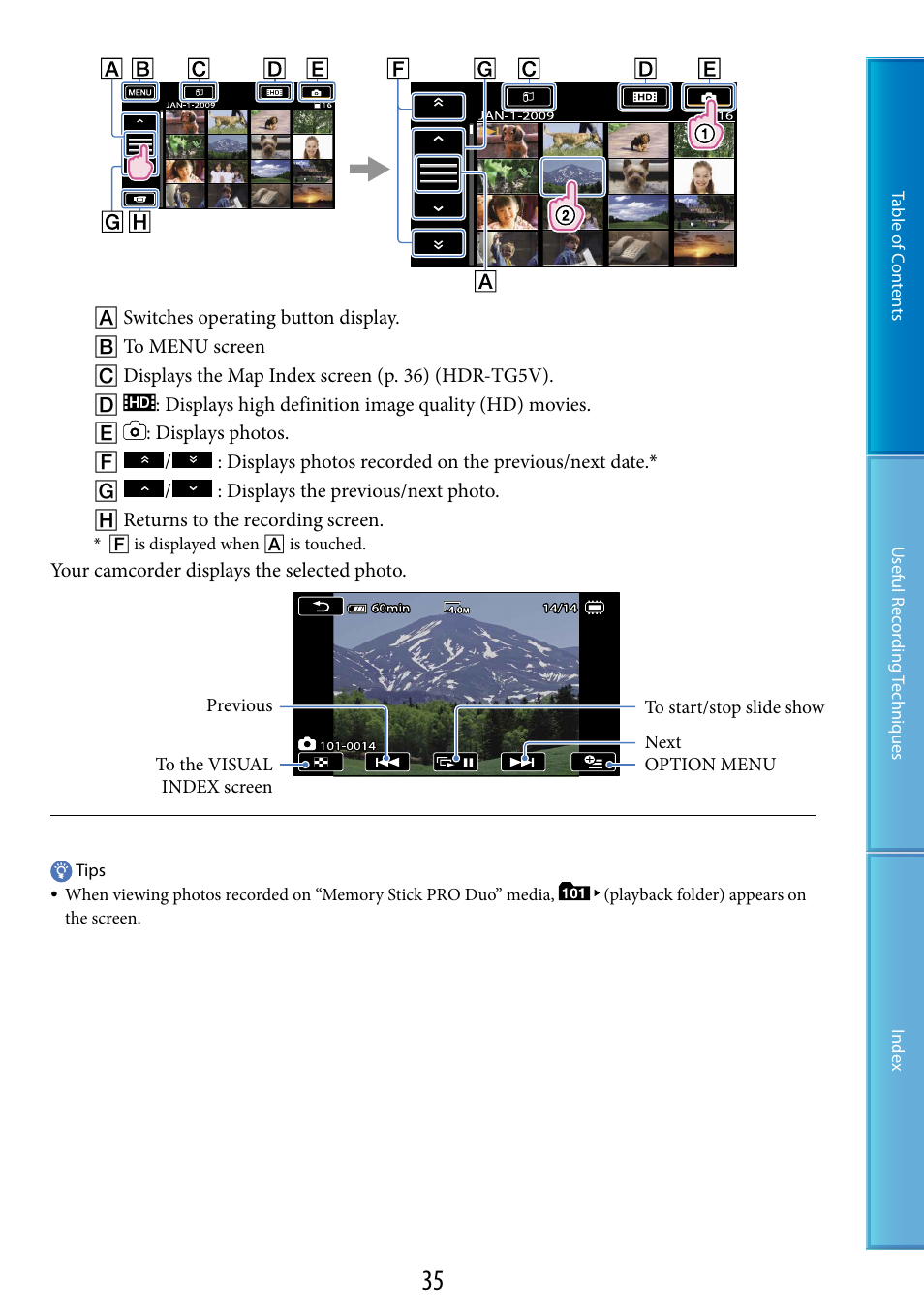 Lder (35), E (35), N (35) | Sony HDR-TG5 User Manual | Page 35 / 123
