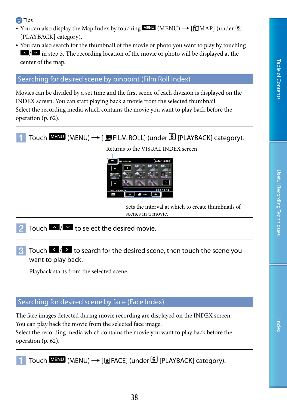 Searching for desired scene by face (face index) | Sony HDR-TG5 User Manual | Page 38 / 123