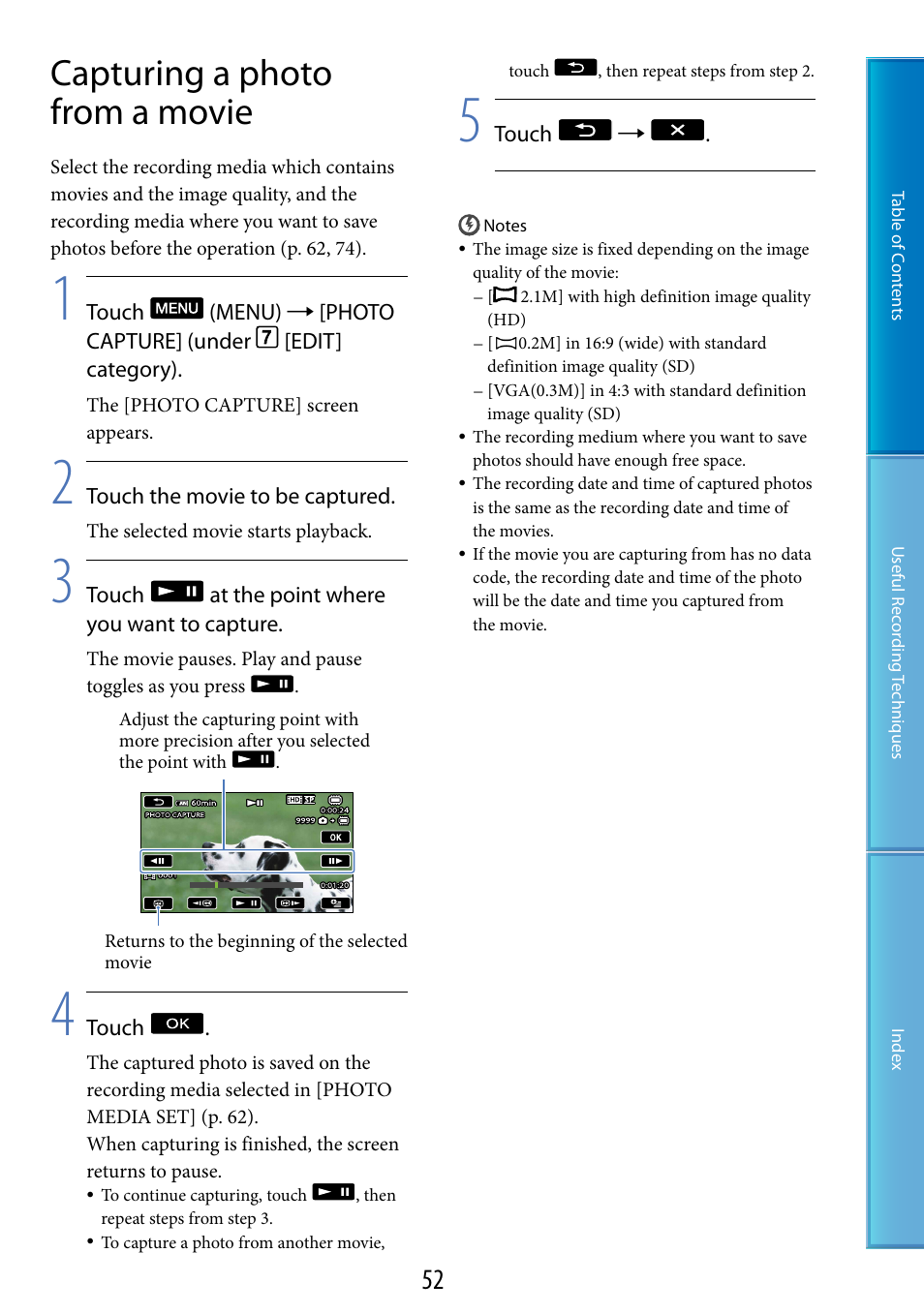 Capturing a photo from a movie | Sony HDR-TG5 User Manual | Page 52 / 123