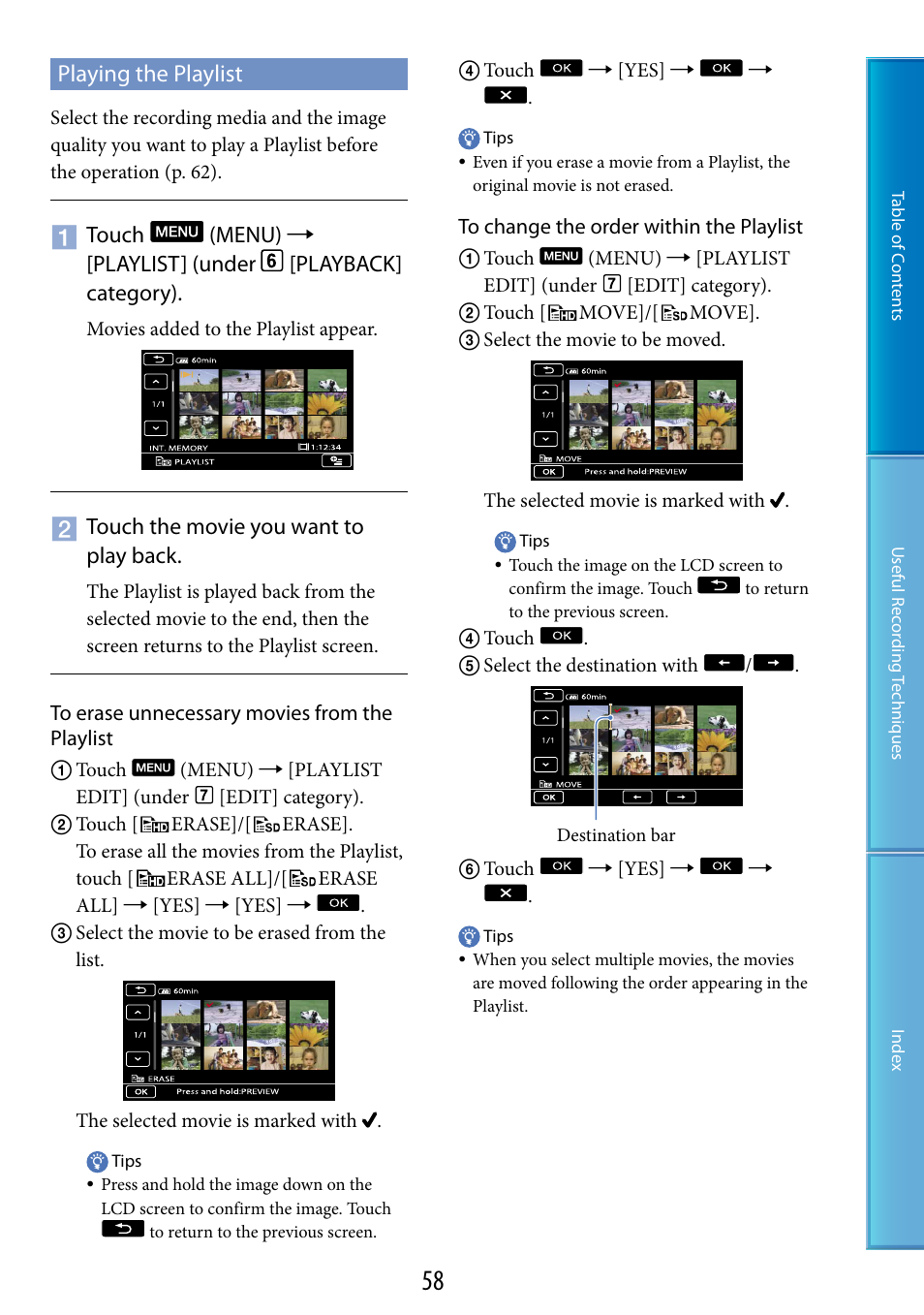 Playing the playlist | Sony HDR-TG5 User Manual | Page 58 / 123