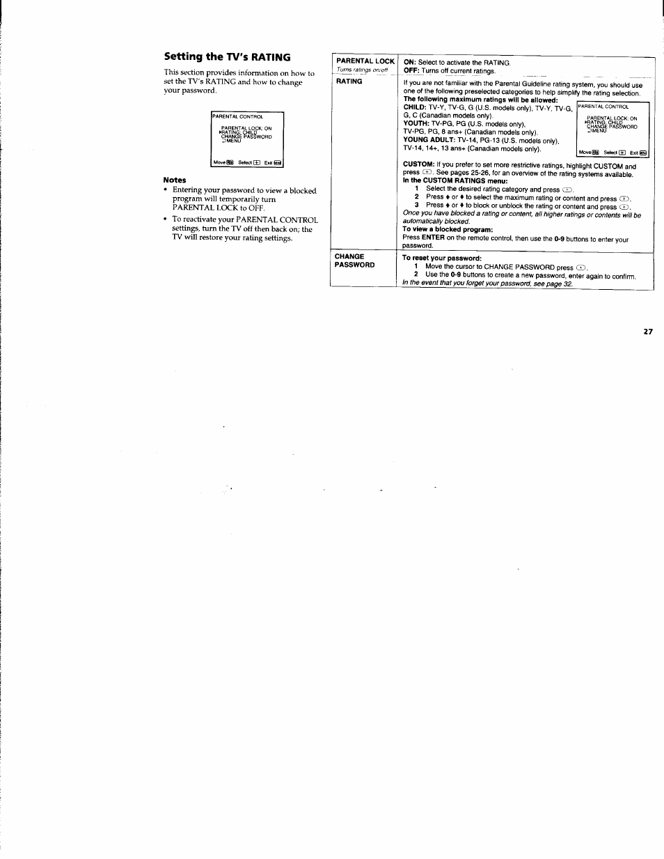Setting the tv's rating | Sony KV-32S42 User Manual | Page 33 / 41