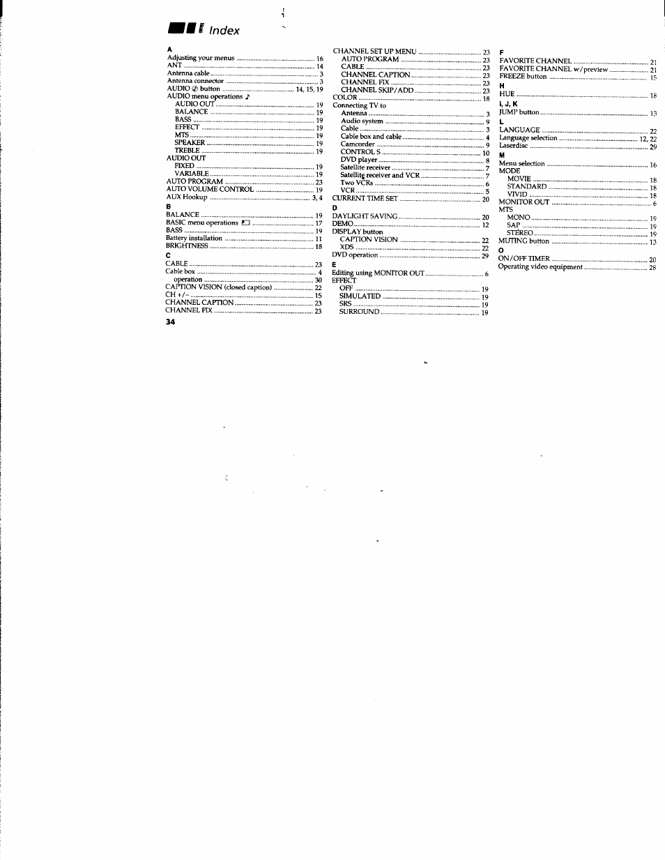 F m i index | Sony KV-32S42 User Manual | Page 40 / 41