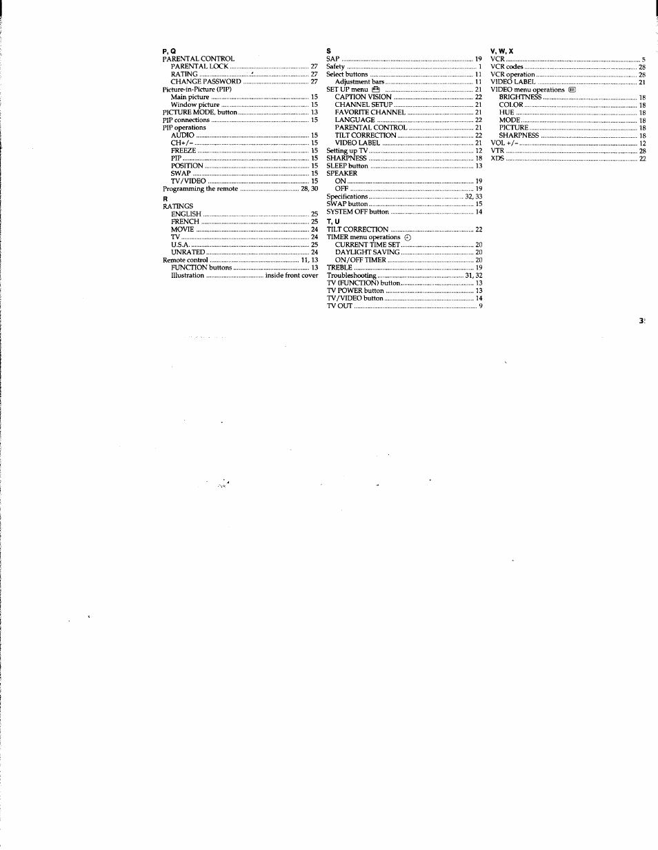 V, w,x | Sony KV-32S42 User Manual | Page 41 / 41