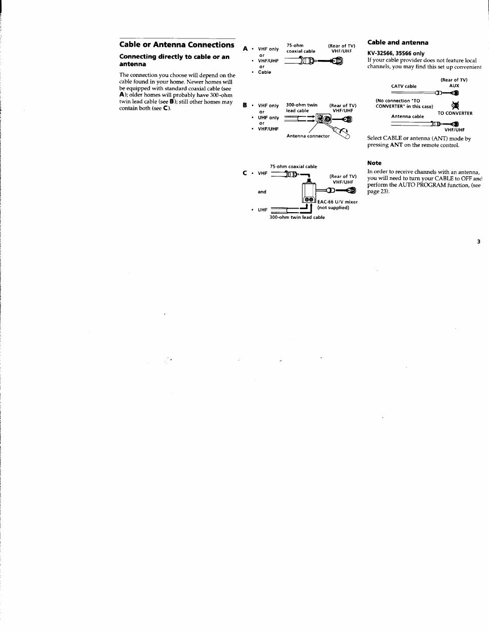 Cable or antenna connections | Sony KV-32S42 User Manual | Page 9 / 41