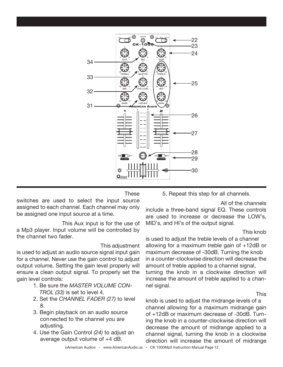 General functions and controls (cont.) mixer | American Audio CK 1000Mp3 User Manual | Page 12 / 34
