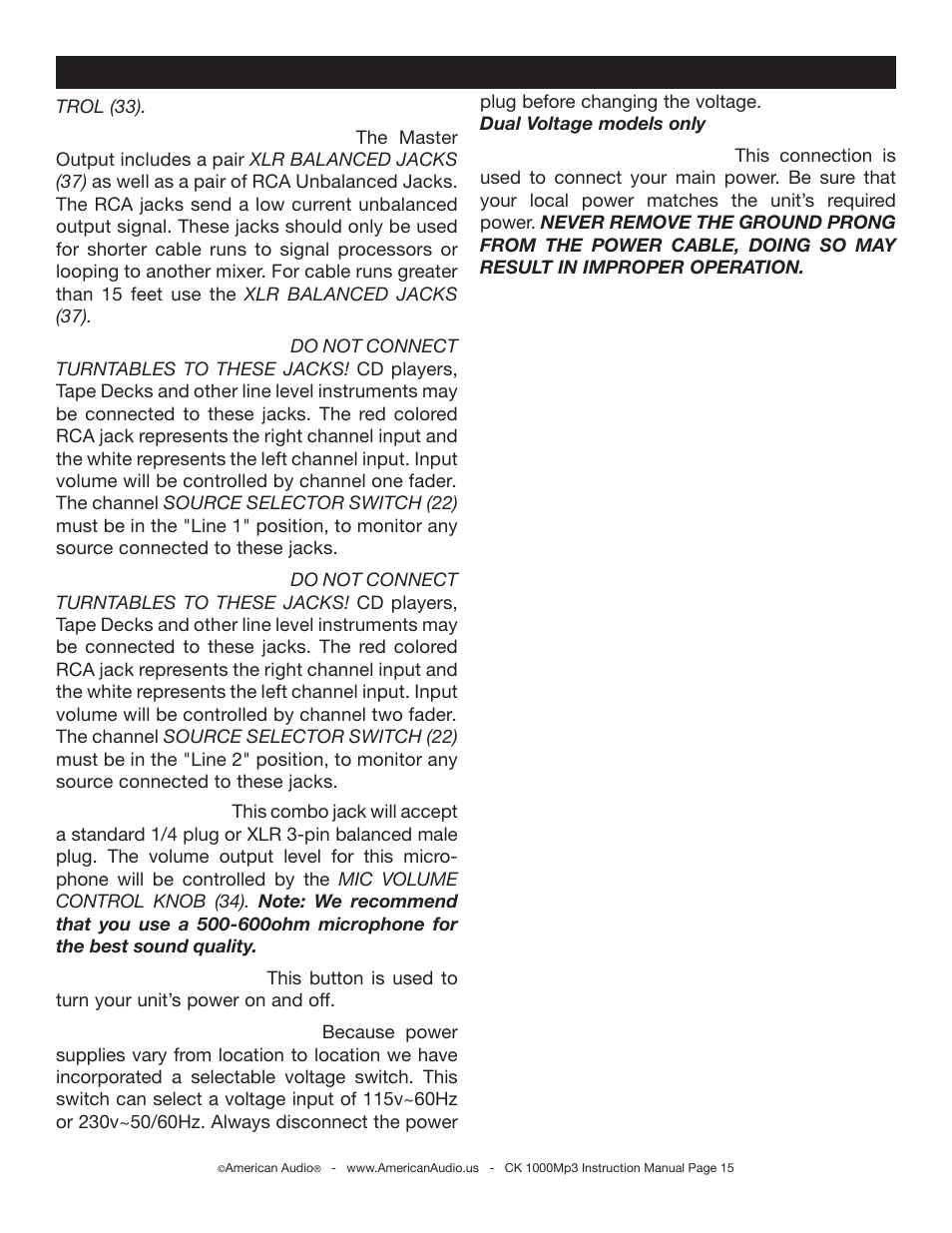 American Audio CK 1000Mp3 User Manual | Page 15 / 34