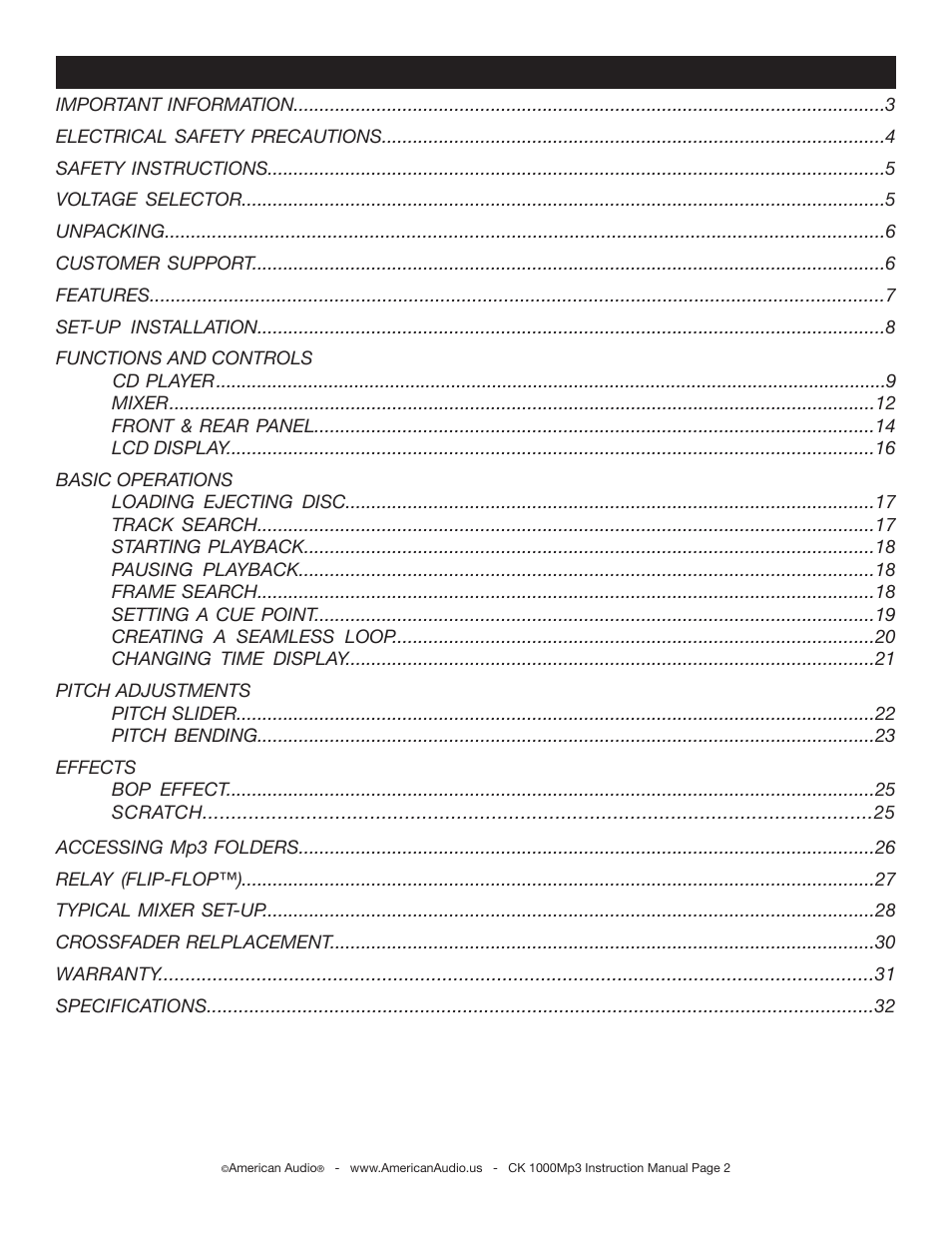 American Audio CK 1000Mp3 User Manual | Page 2 / 34