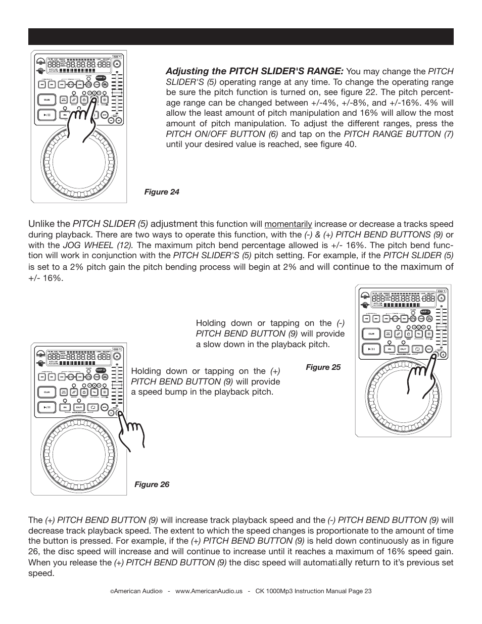Pitch adjustments | American Audio CK 1000Mp3 User Manual | Page 23 / 34