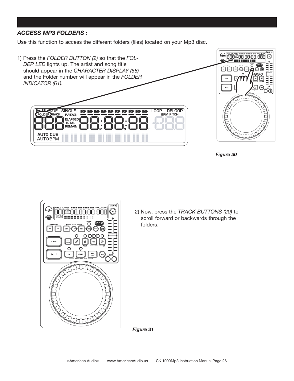Accessing mp3 folders | American Audio CK 1000Mp3 User Manual | Page 26 / 34