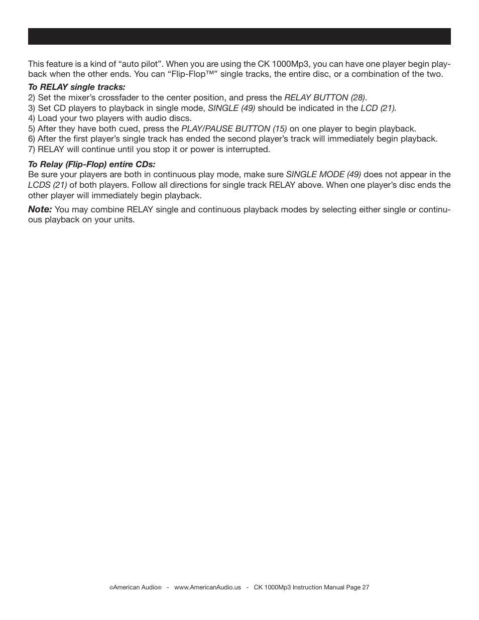 Relay (flip-flop™) | American Audio CK 1000Mp3 User Manual | Page 27 / 34