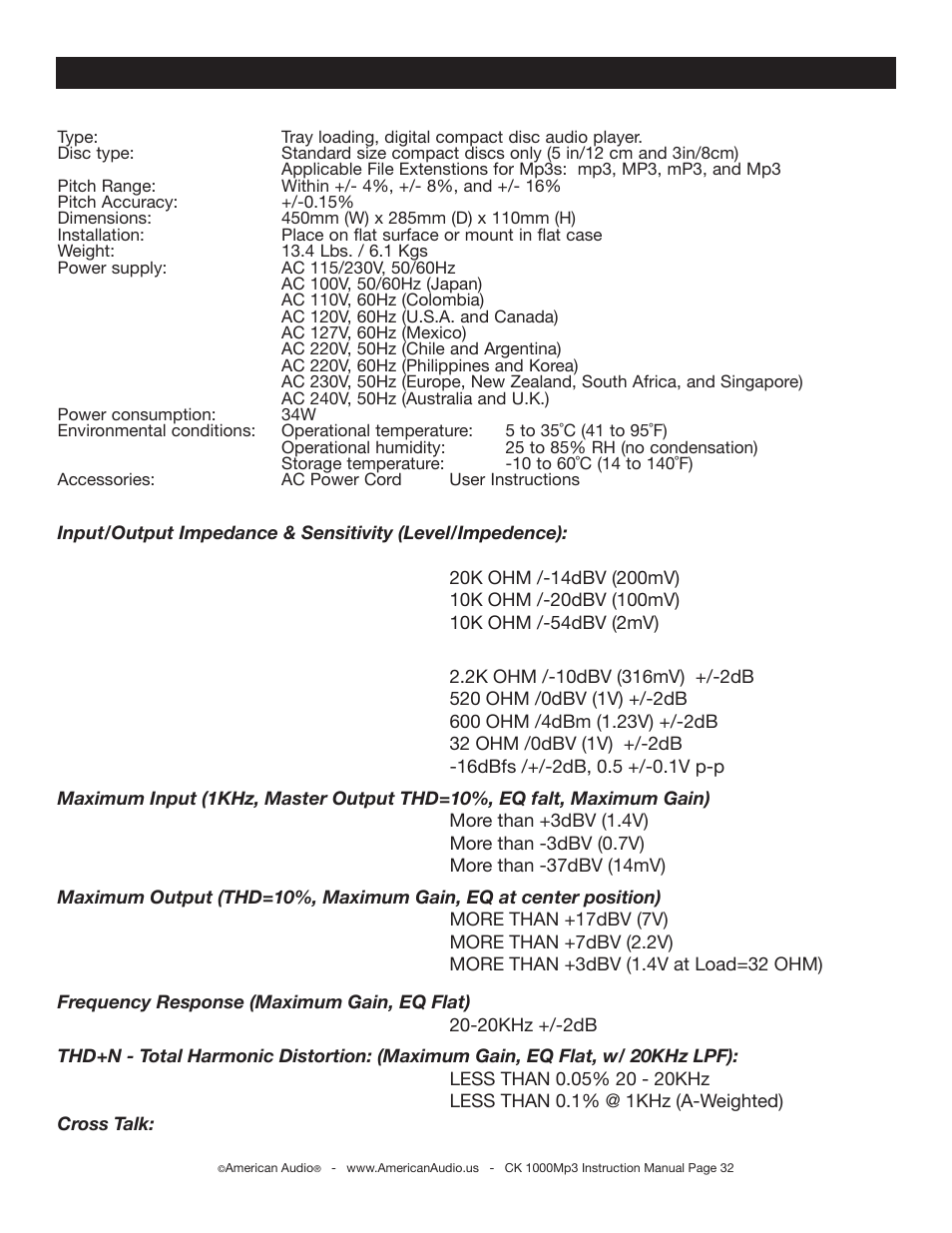 American Audio CK 1000Mp3 User Manual | Page 32 / 34