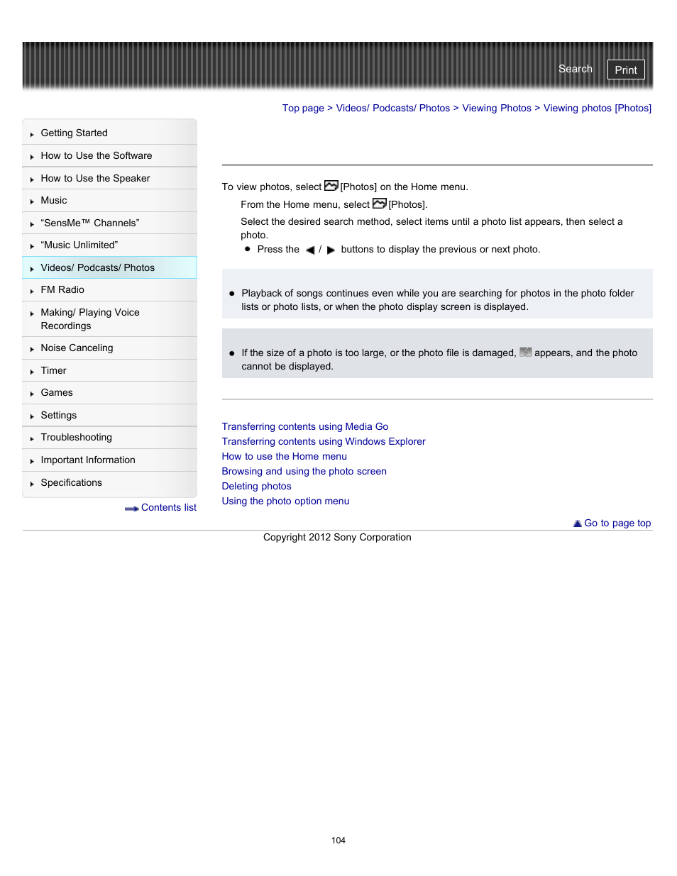Viewing photos [photos, Details | Sony NWZ-E475BLK User Manual | Page 104 / 231