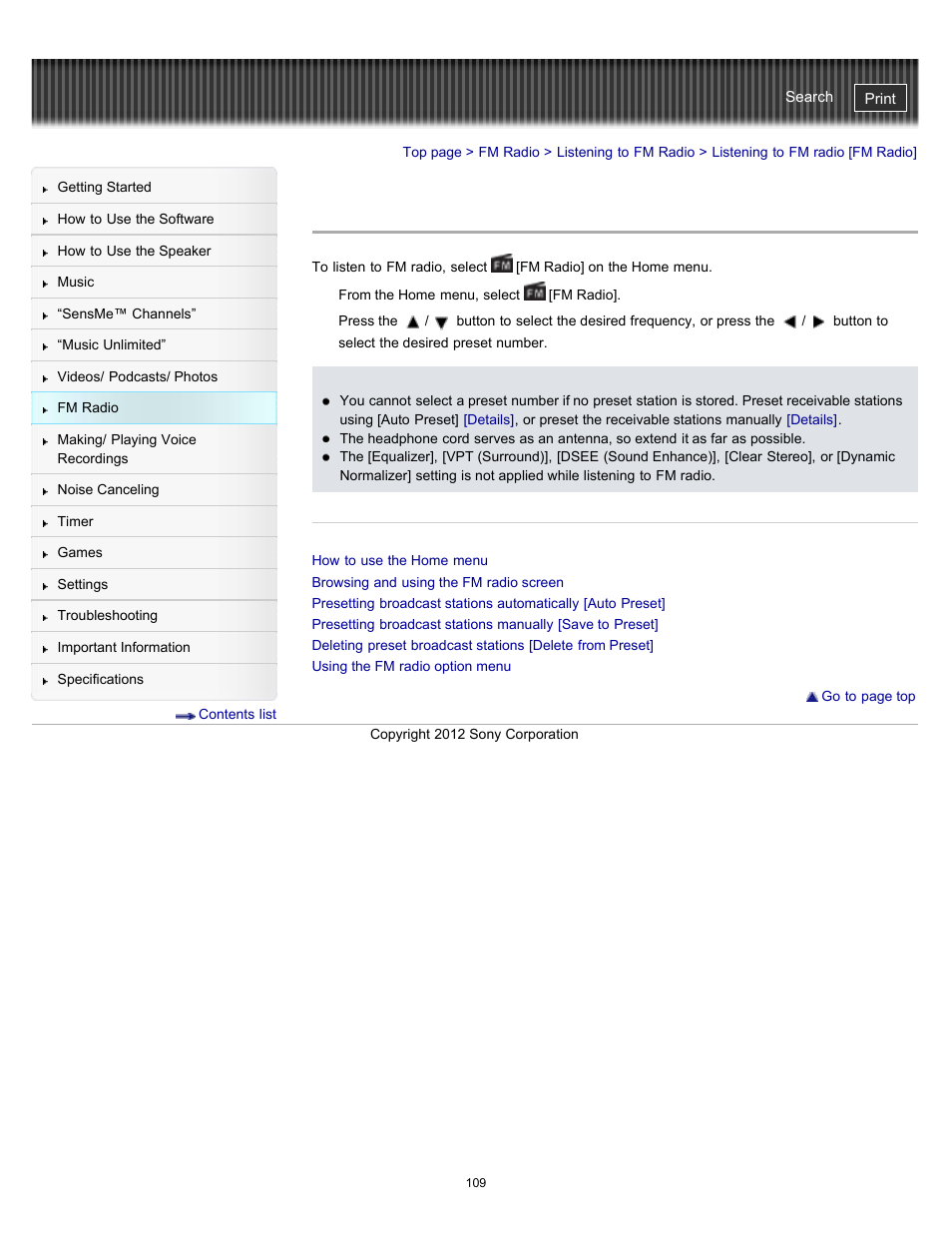 Listening to fm radio [fm radio, Details | Sony NWZ-E475BLK User Manual | Page 109 / 231