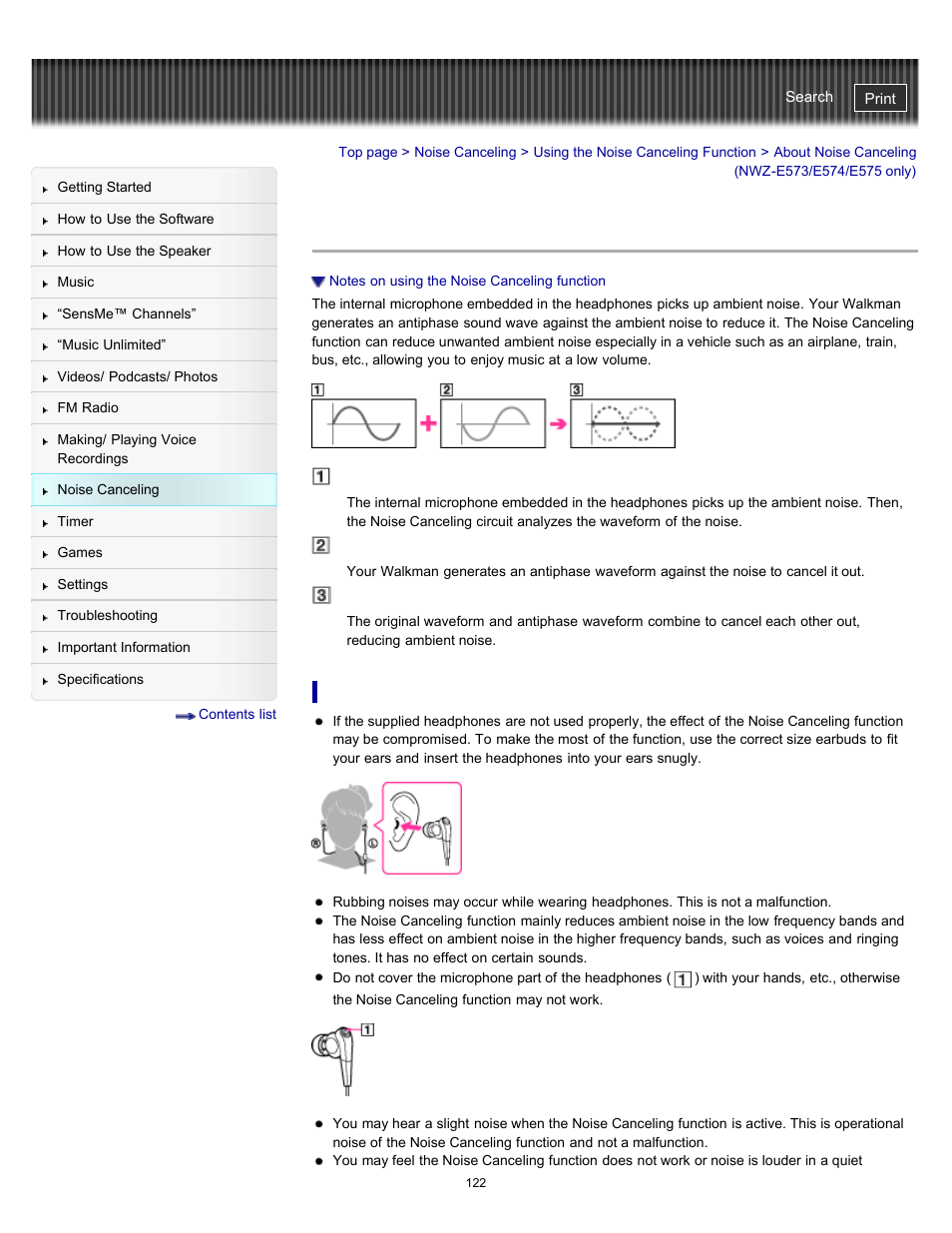 About noise canceling (nwz-e573/e574/e575 only), Details | Sony NWZ-E475BLK User Manual | Page 122 / 231