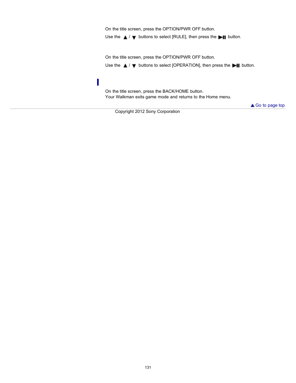 Exiting game mode | Sony NWZ-E475BLK User Manual | Page 131 / 231