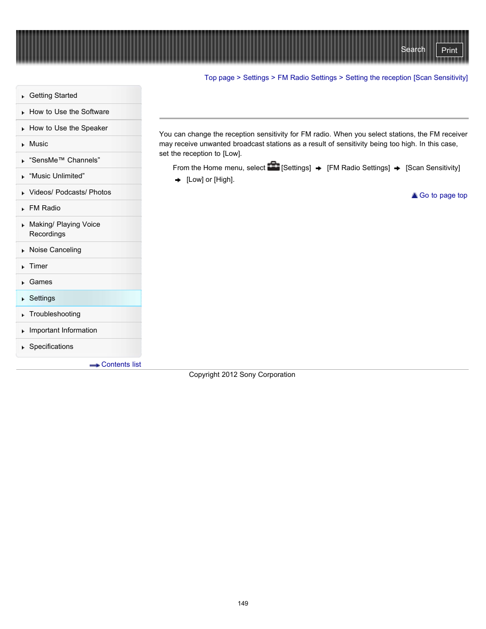 Setting the reception [scan sensitivity, Details | Sony NWZ-E475BLK User Manual | Page 149 / 231