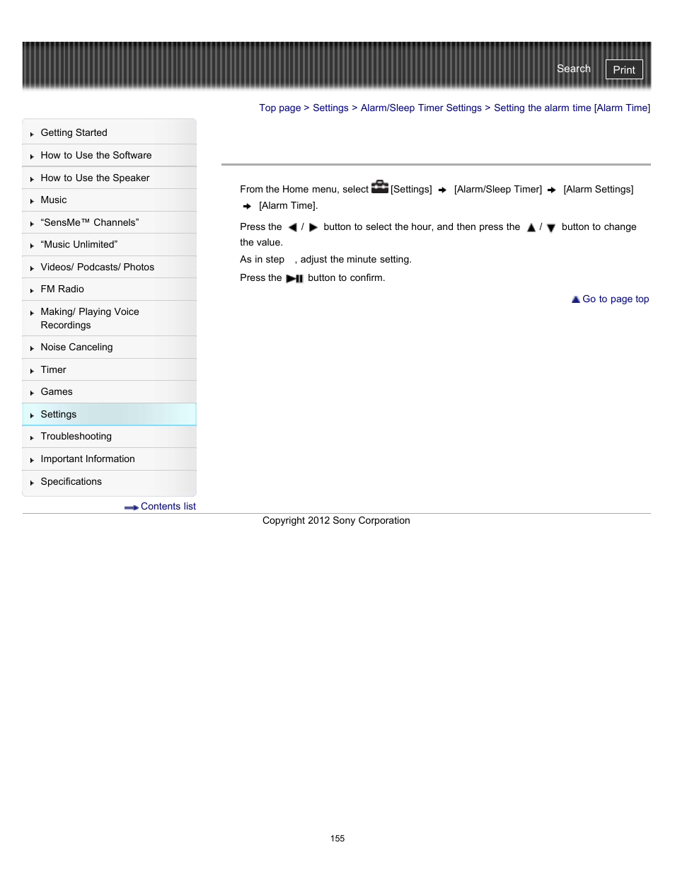 Setting the alarm time [alarm time | Sony NWZ-E475BLK User Manual | Page 155 / 231
