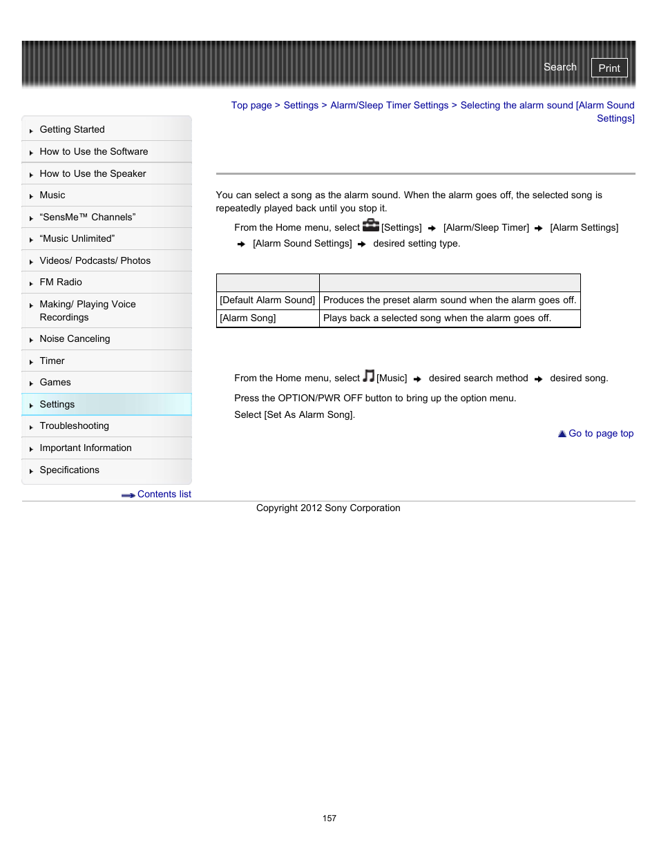 Selecting the alarm sound [alarm sound settings, Details | Sony NWZ-E475BLK User Manual | Page 157 / 231