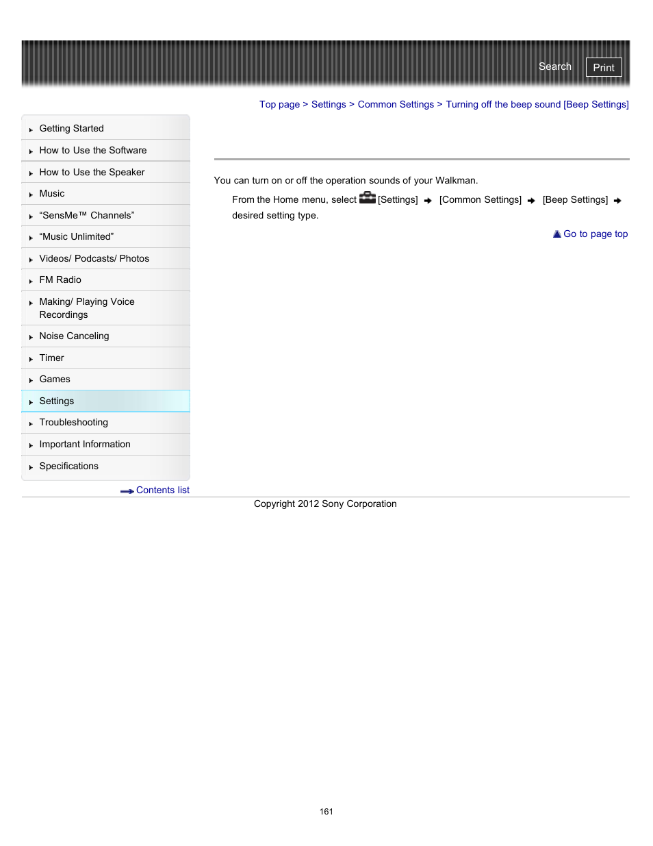 Turning off the beep sound [beep settings | Sony NWZ-E475BLK User Manual | Page 161 / 231