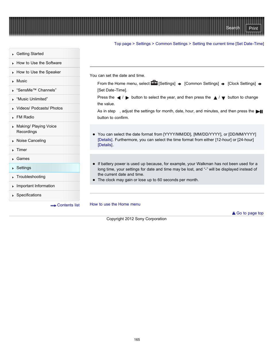 Setting the current time [set date-time, Details, Needs | Sony NWZ-E475BLK User Manual | Page 165 / 231