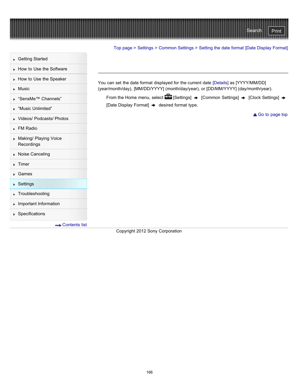Setting the date format [date display format, Details | Sony NWZ-E475BLK User Manual | Page 166 / 231