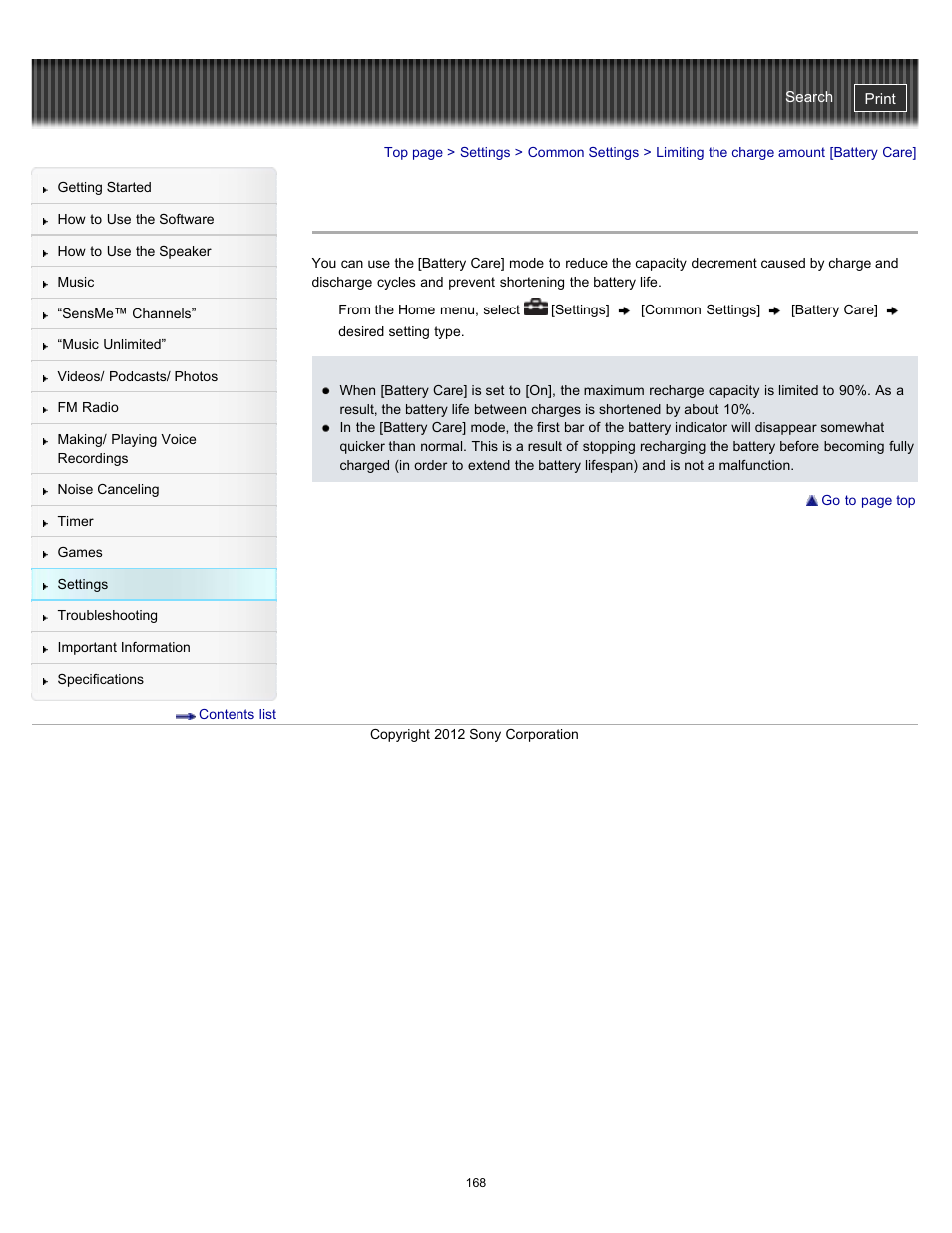 Limiting the charge amount [battery care, Details | Sony NWZ-E475BLK User Manual | Page 168 / 231
