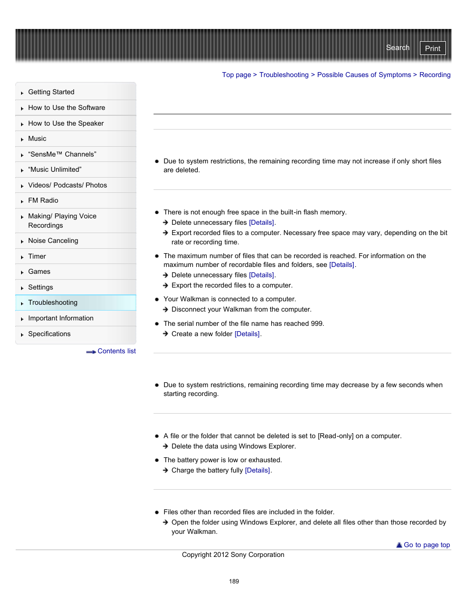 Recording | Sony NWZ-E475BLK User Manual | Page 189 / 231