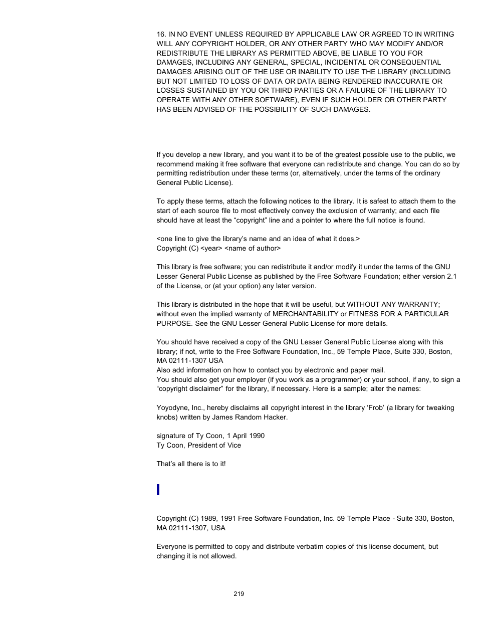 Gnu general public license | Sony NWZ-E475BLK User Manual | Page 219 / 231