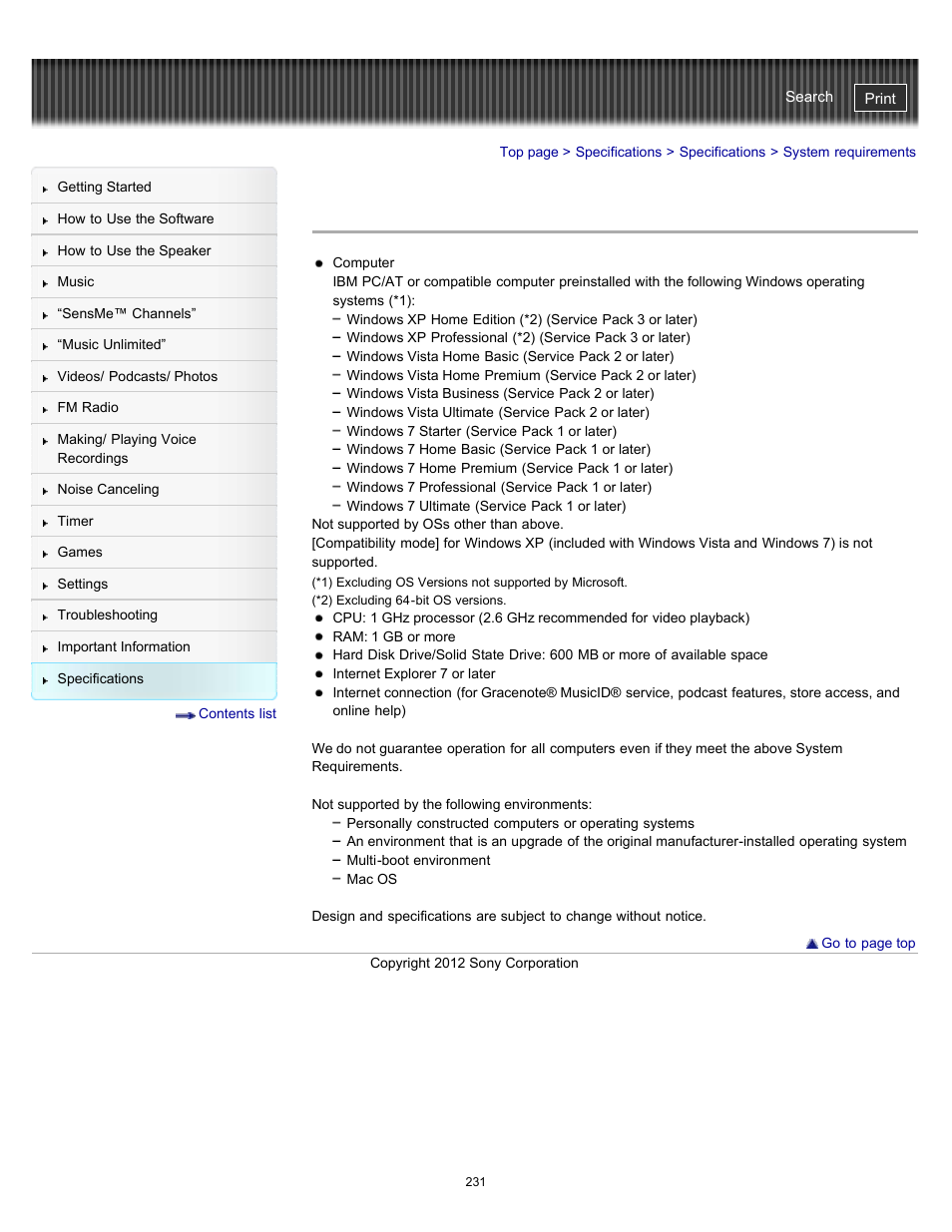 System requirements, Details | Sony NWZ-E475BLK User Manual | Page 231 / 231