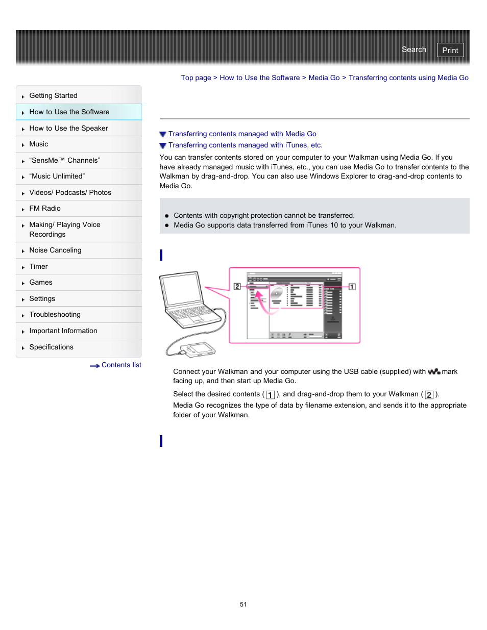 Transferring contents using media go, Details | Sony NWZ-E475BLK User Manual | Page 51 / 231