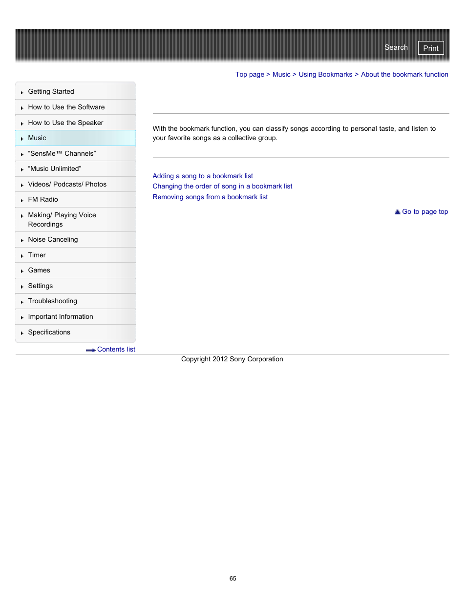 About the bookmark function | Sony NWZ-E475BLK User Manual | Page 65 / 231