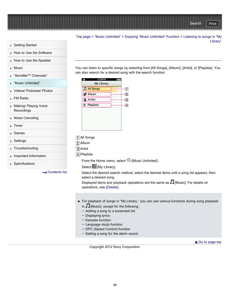 Listening to songs in “my library, Details | Sony NWZ-E475BLK User Manual | Page 88 / 231