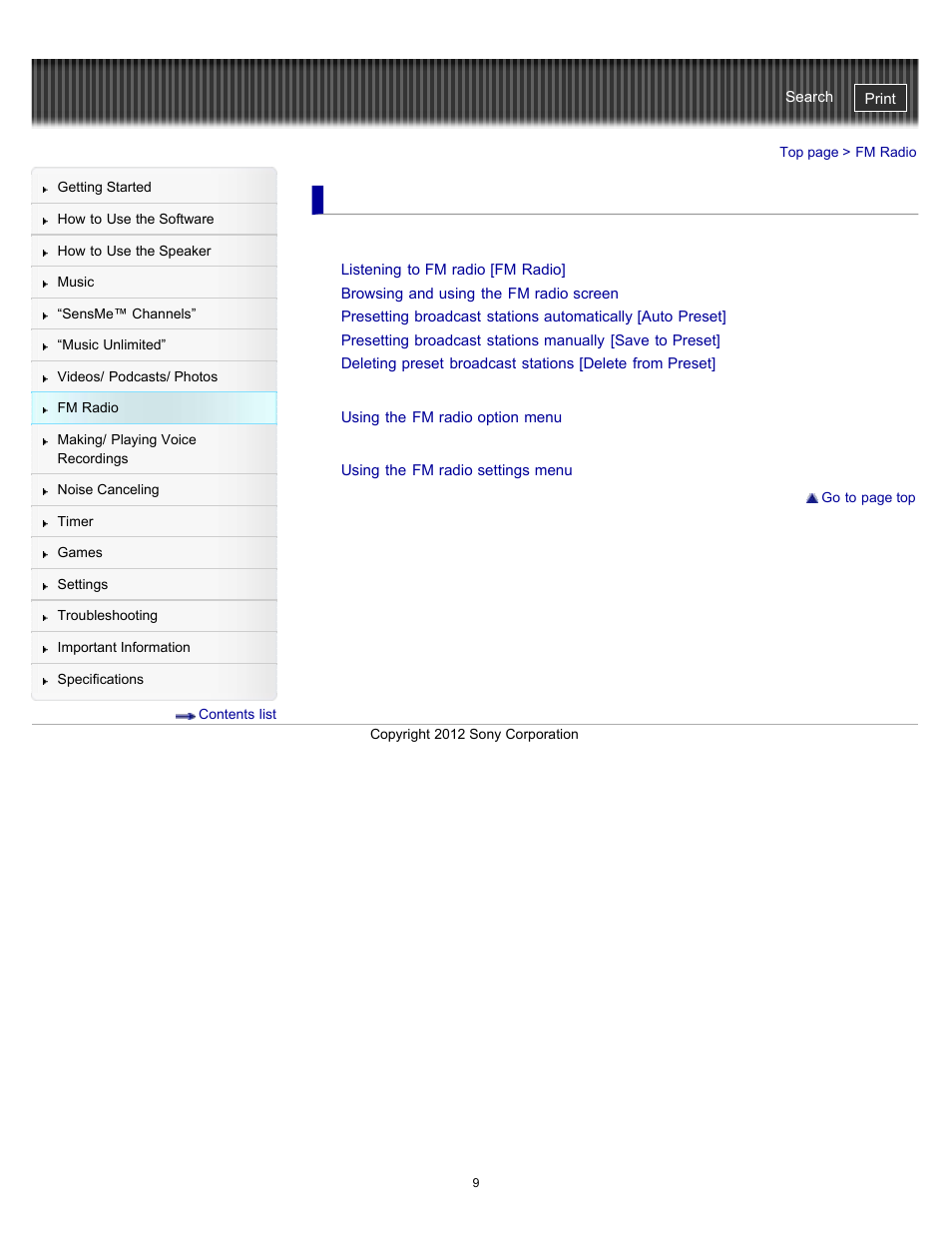 Fm radio | Sony NWZ-E475BLK User Manual | Page 9 / 231