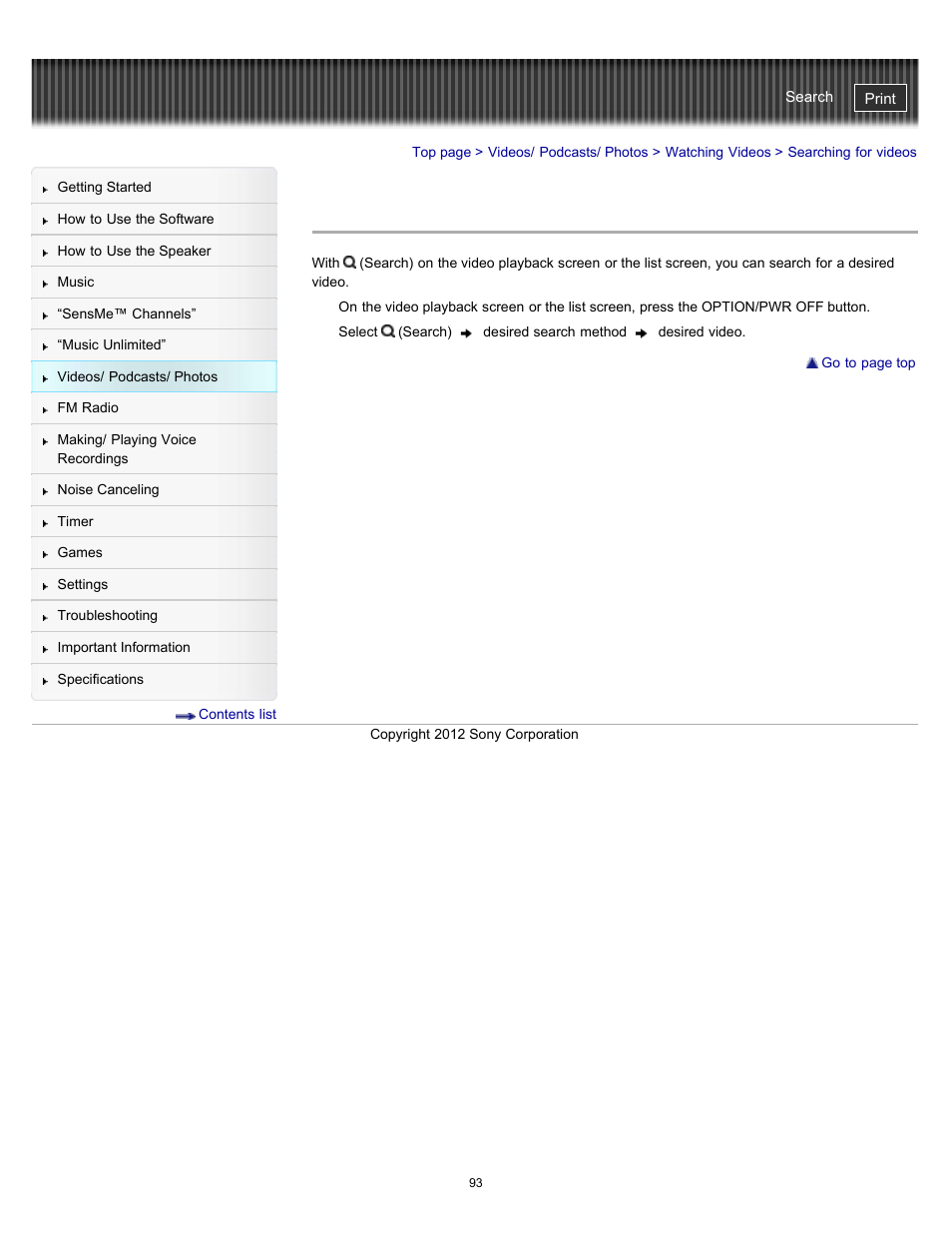 Searching for videos | Sony NWZ-E475BLK User Manual | Page 93 / 231