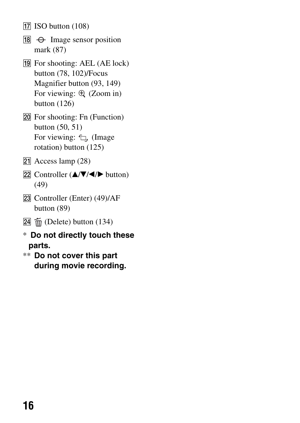 Sony DSLR-A580L User Manual | Page 16 / 199