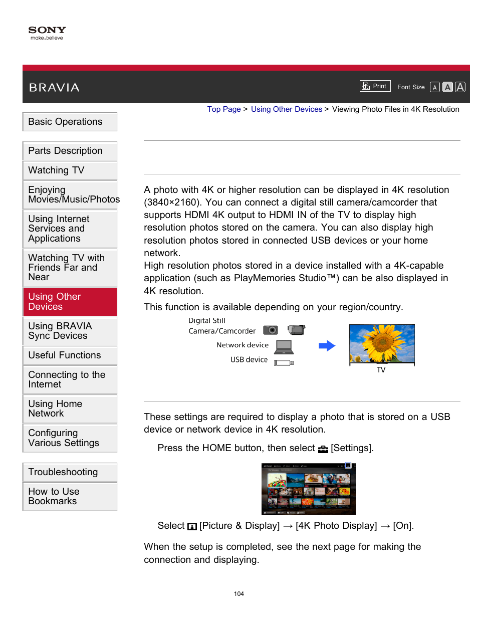 Viewing photo files in 4k resolution | Sony XBR-55X900B User Manual | Page 110 / 255